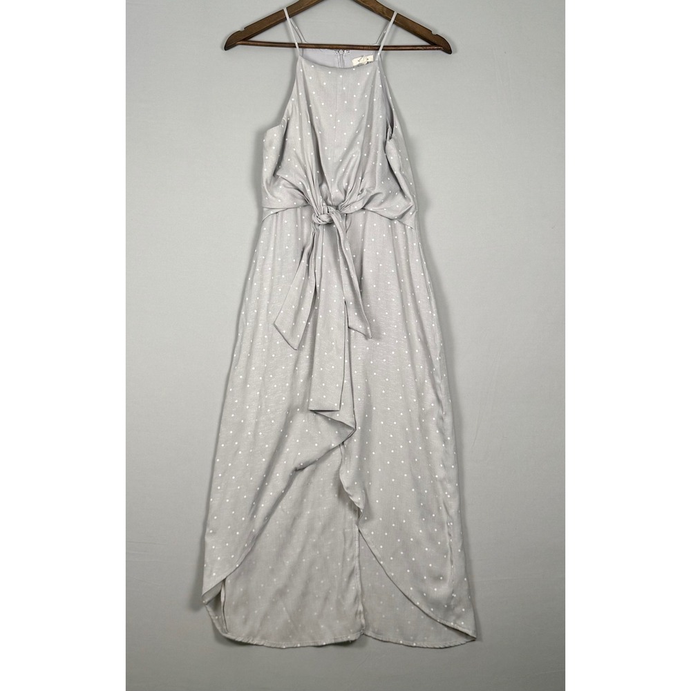 Gilli Polka Dot Maxi Dress Women Small Gray Excellent Tie Front Halter OD5393-1